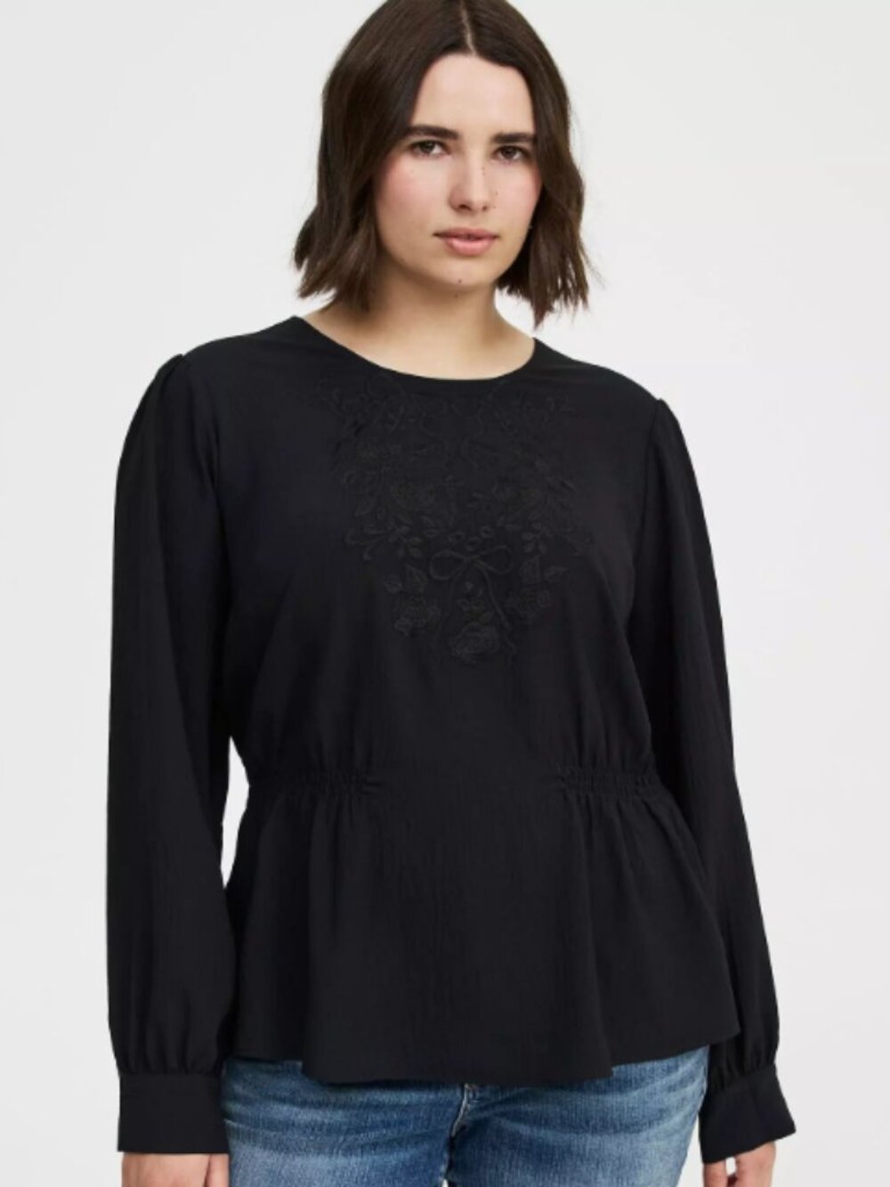 Torrid Black Embroidered Blouse, Size 5